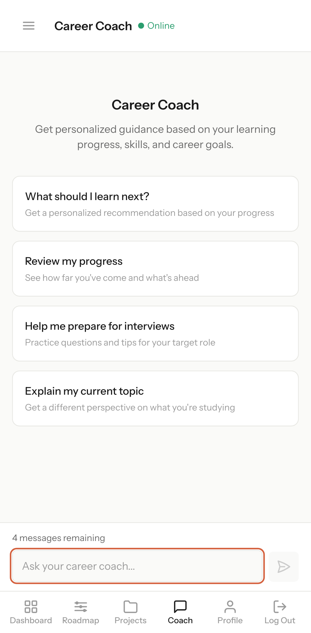 Acelro AI career coach screen